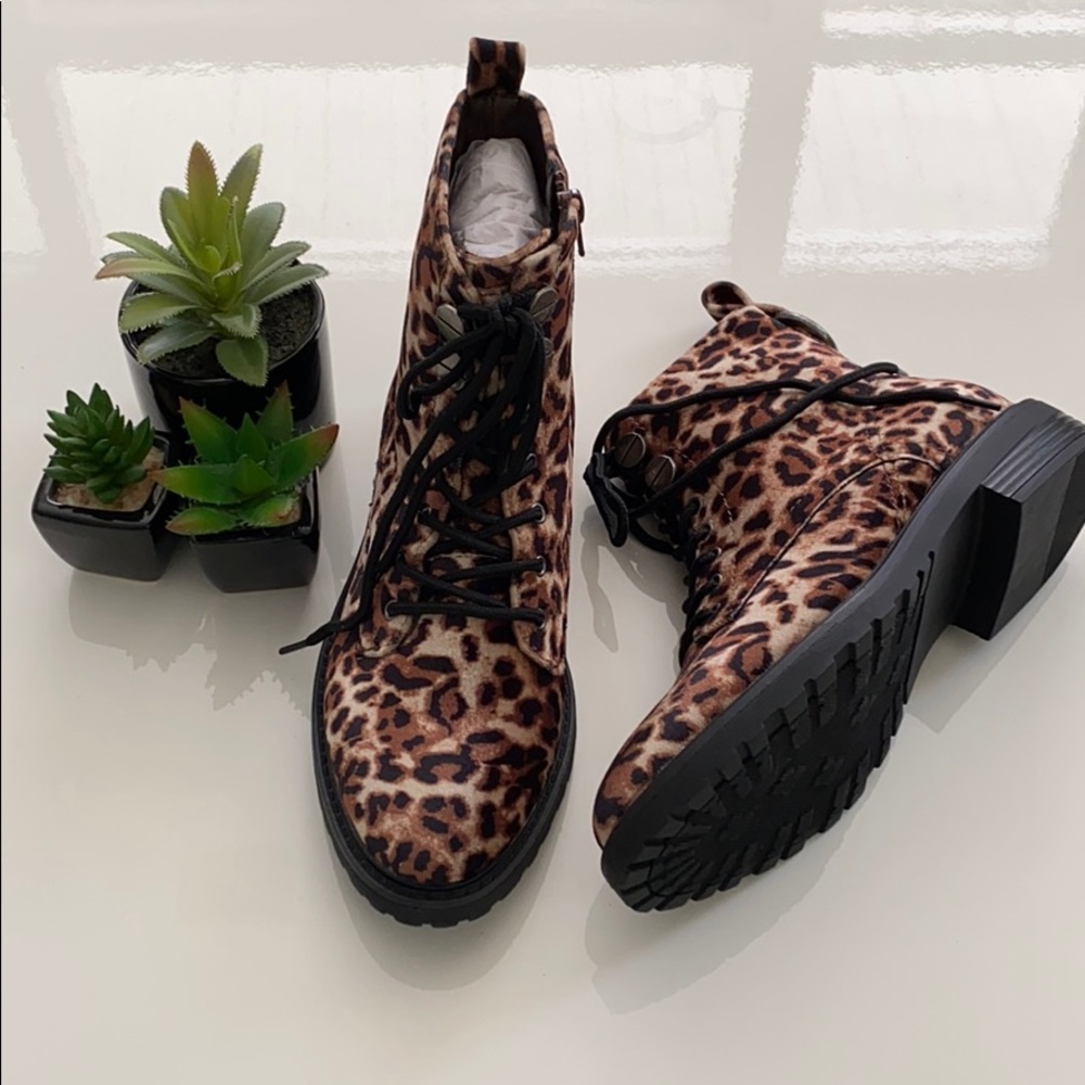 True Craft | NWT Leopard Velvet Combat Boots